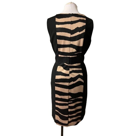 Tahari Dress 10 Black Brown Panel Career Church Stretch Sheath Sleeveless - Picture 2 of 11